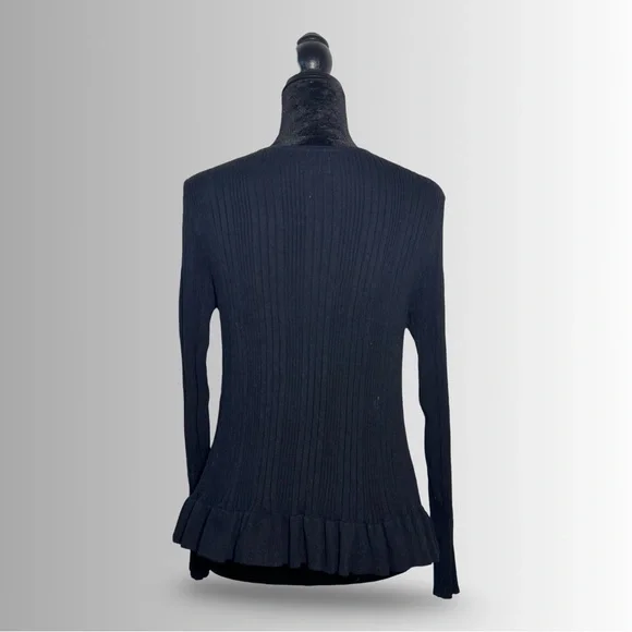 Cabi Black ‘Party’ Cardigan With Ruffle Hem, Ribbed, Cropped Outerwear, Size Md - Picture 7 of 11